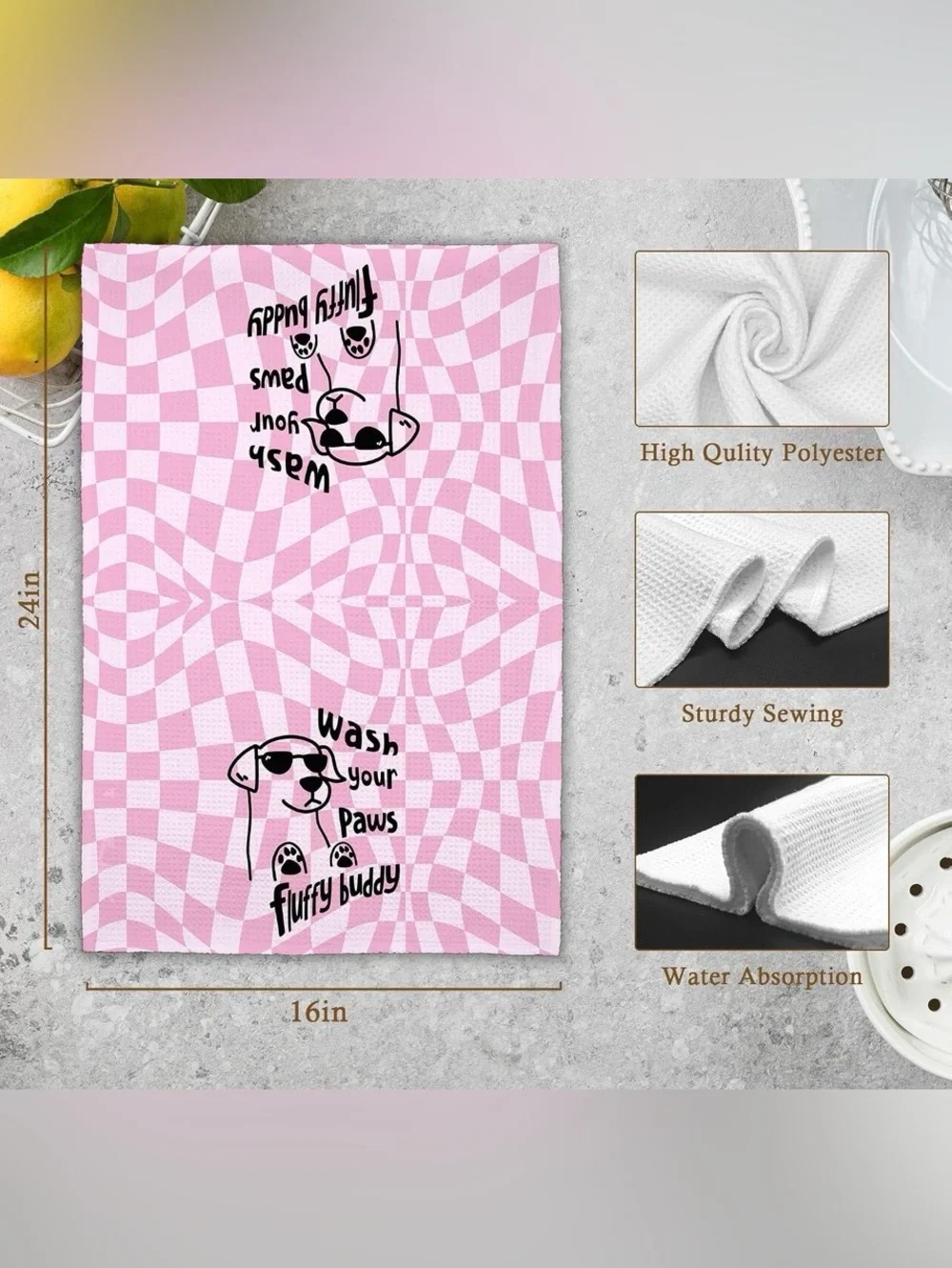 Pink fluffy buddy Dog Kitchen Towels